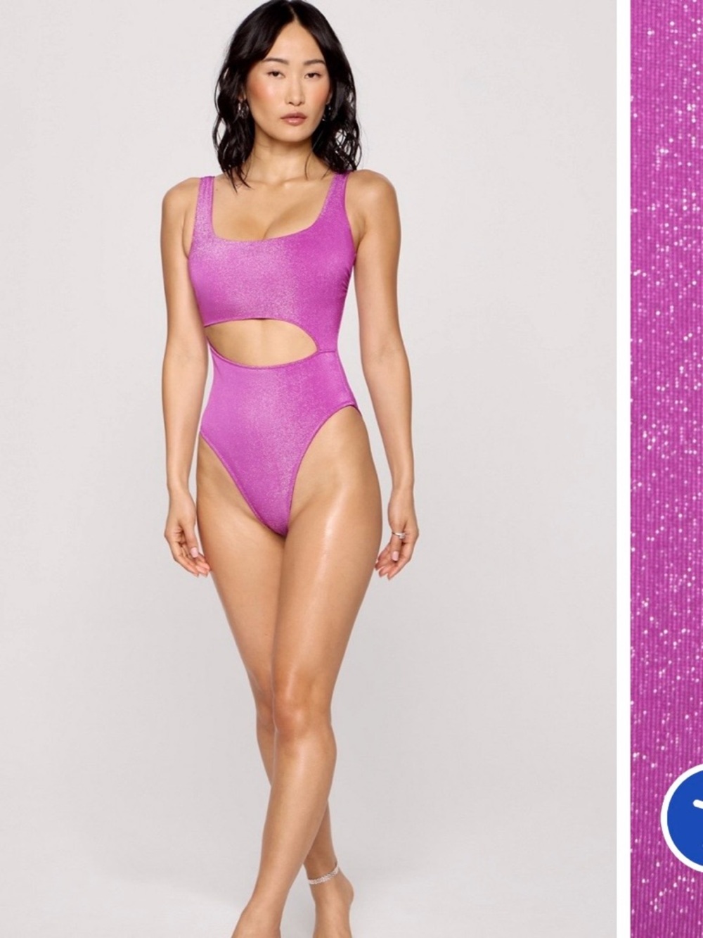 Fabletics Yitty Pink Sparkle One Piece Swimsuit Shaping Cutout Adjustable Large